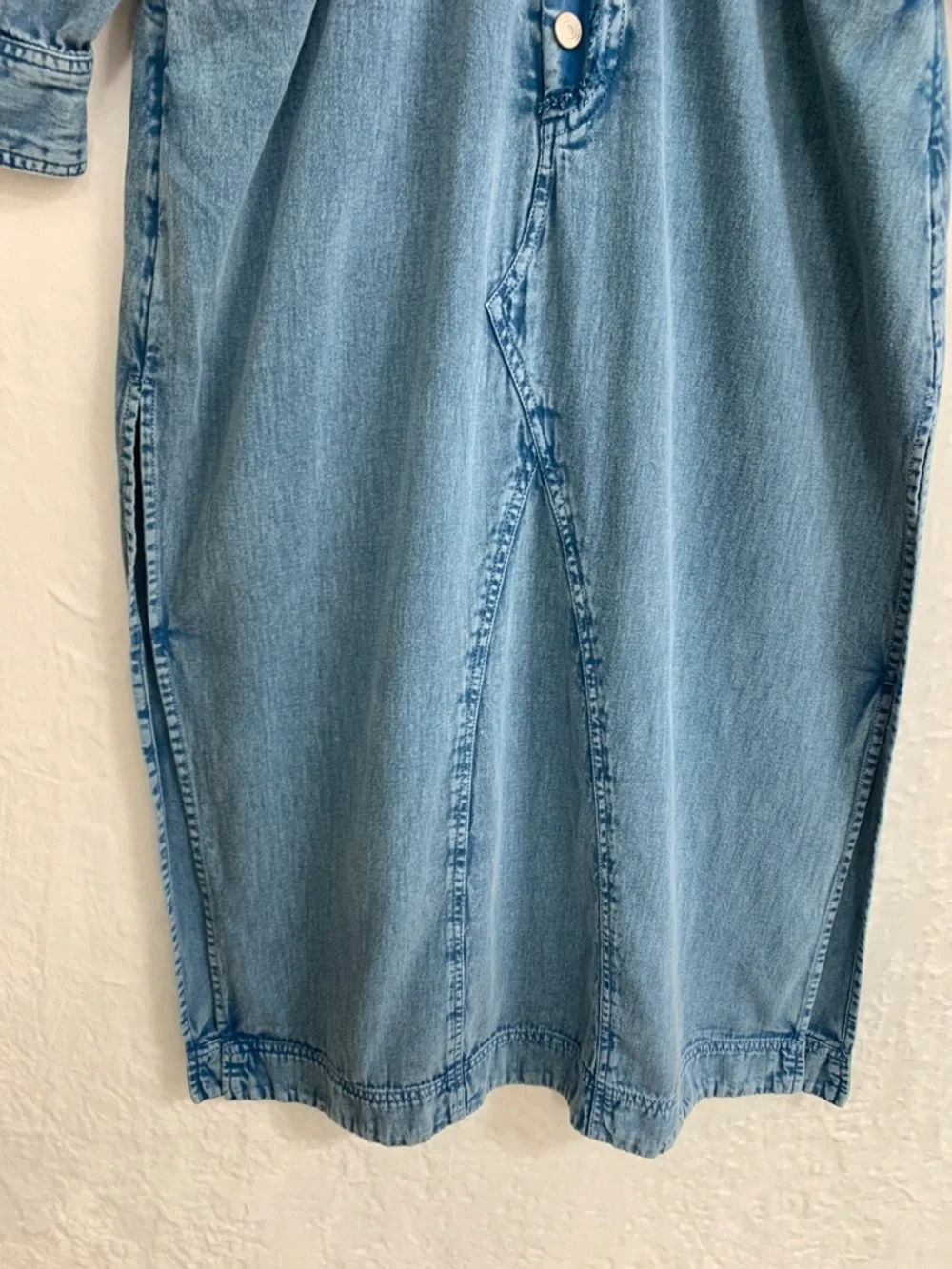 Free People Mad Love Denim Midi Shirt Dress in Skyfall Sz Large